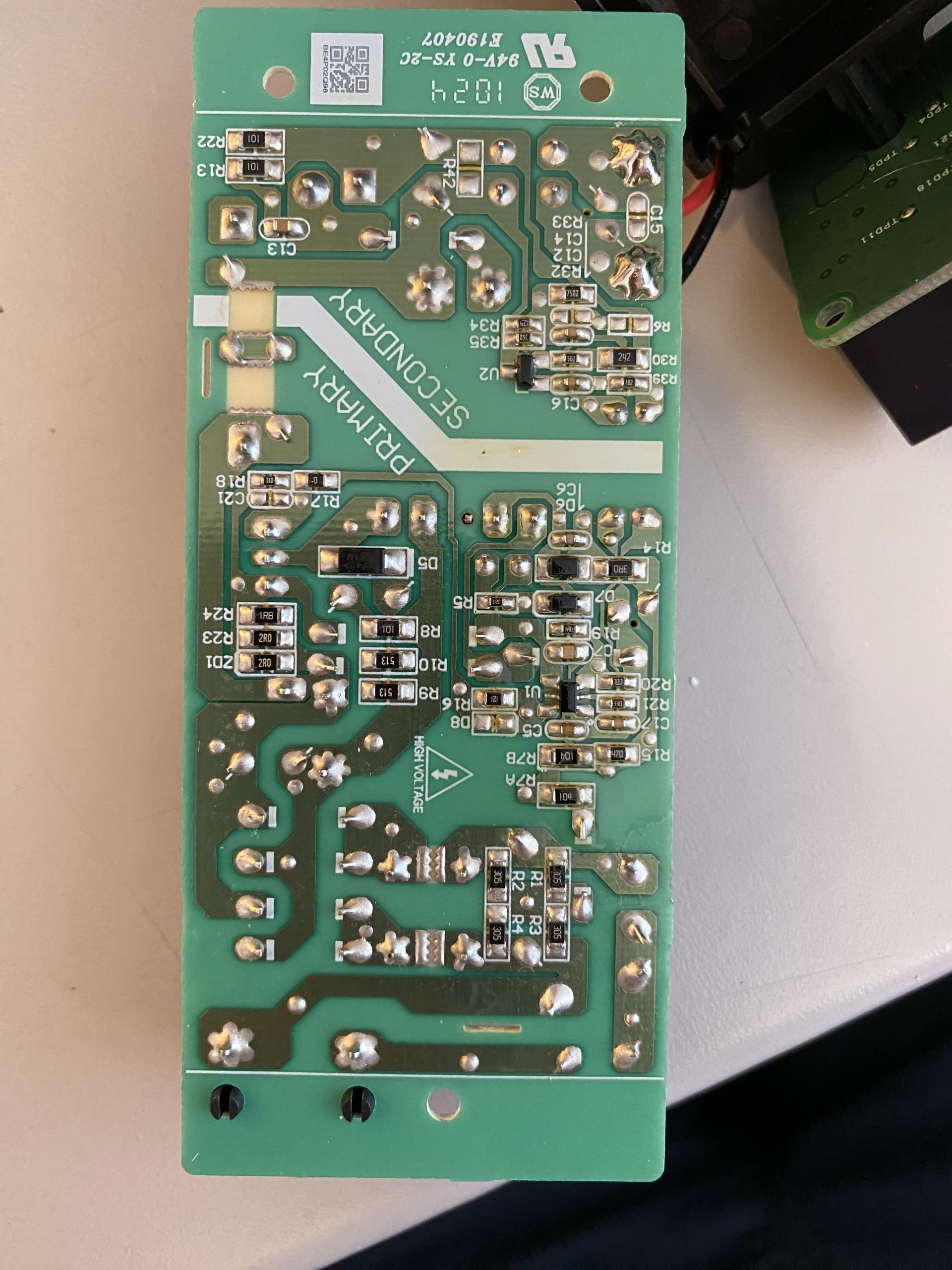 Solder side of the Roborock power-supply PCB